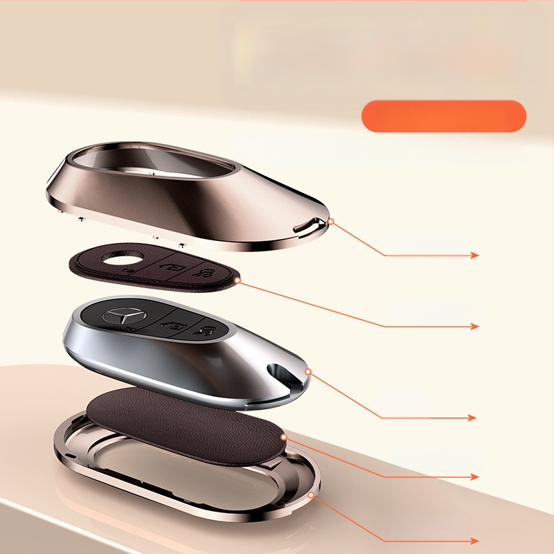 Carcasă pentru cheie Mercedes-Benz, aliaj de aluminiu, stil business, personalizabil; compatibilă cu cheile C200L/C260L, S400L/S450L, E300L.