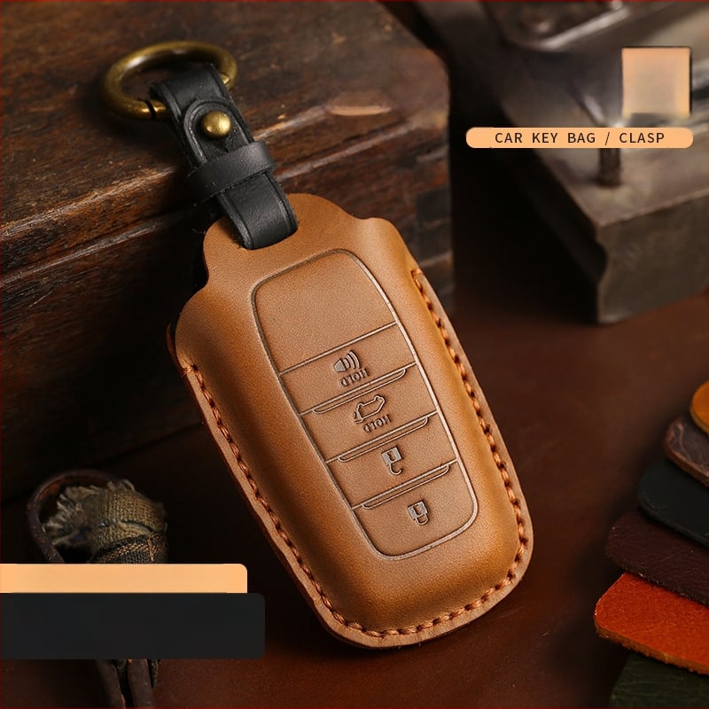 Tangsen husă cheie Toyota din piele de vită, stil retro, cu cataramă