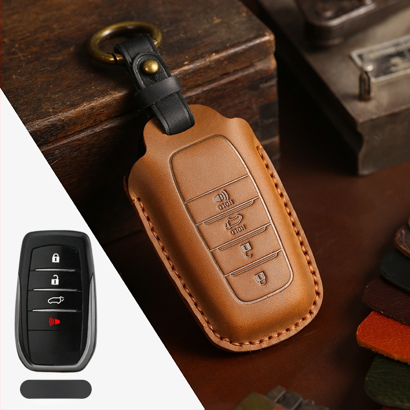 Tangsen husă cheie Toyota din piele de vită, stil retro, cu cataramă