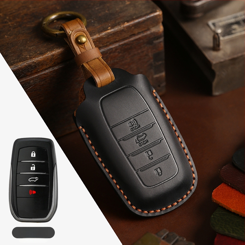 Tangsen husă cheie Toyota din piele de vită, stil retro, cu cataramă