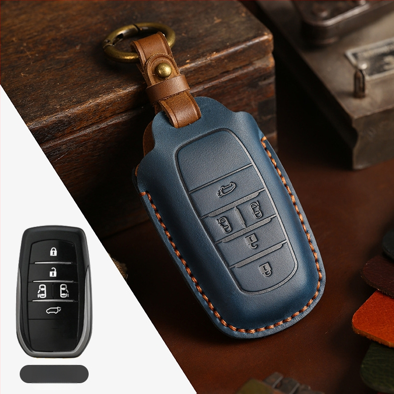 Tangsen husă cheie Toyota din piele de vită, stil retro, cu cataramă