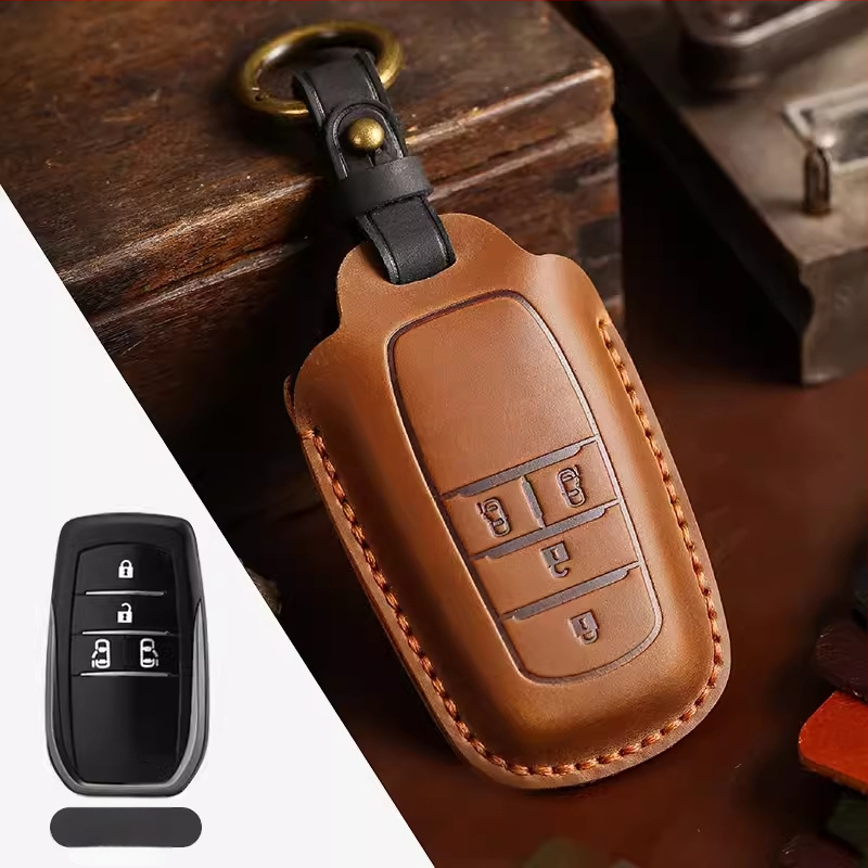 Tangsen husă cheie Toyota din piele de vită, stil retro, cu cataramă