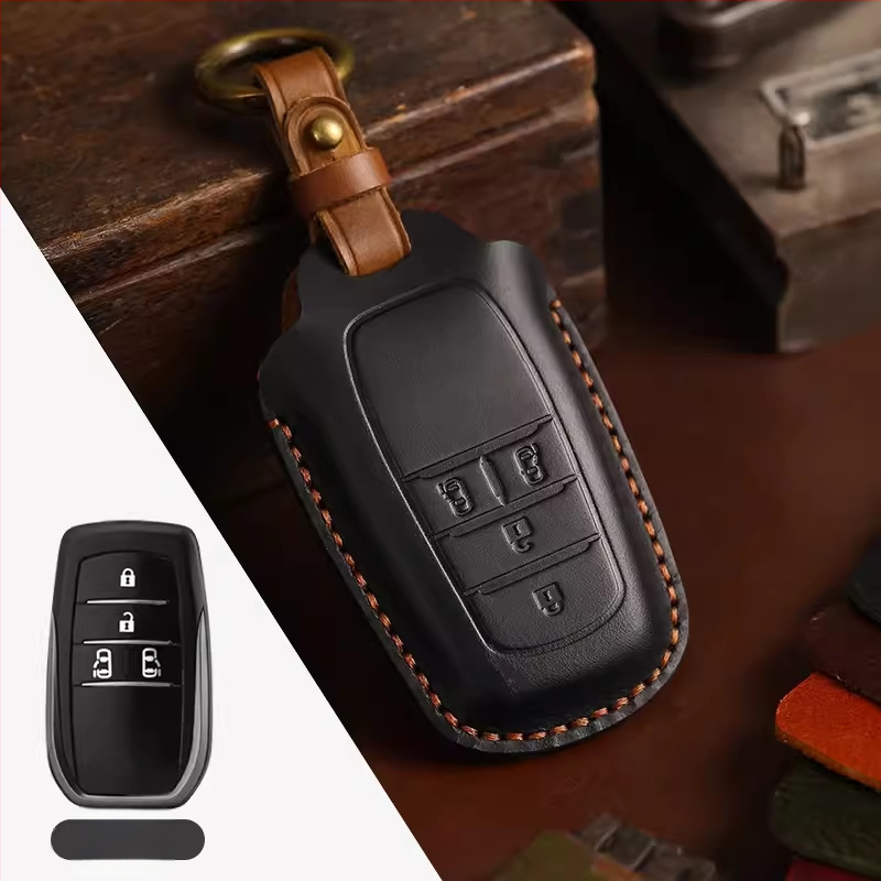 Tangsen husă cheie Toyota din piele de vită, stil retro, cu cataramă
