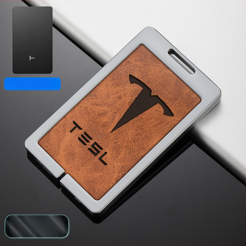 Husă pentru card cheie Tesla Model 3 - aliaj zinc + piele, stil simplu, personalizabil