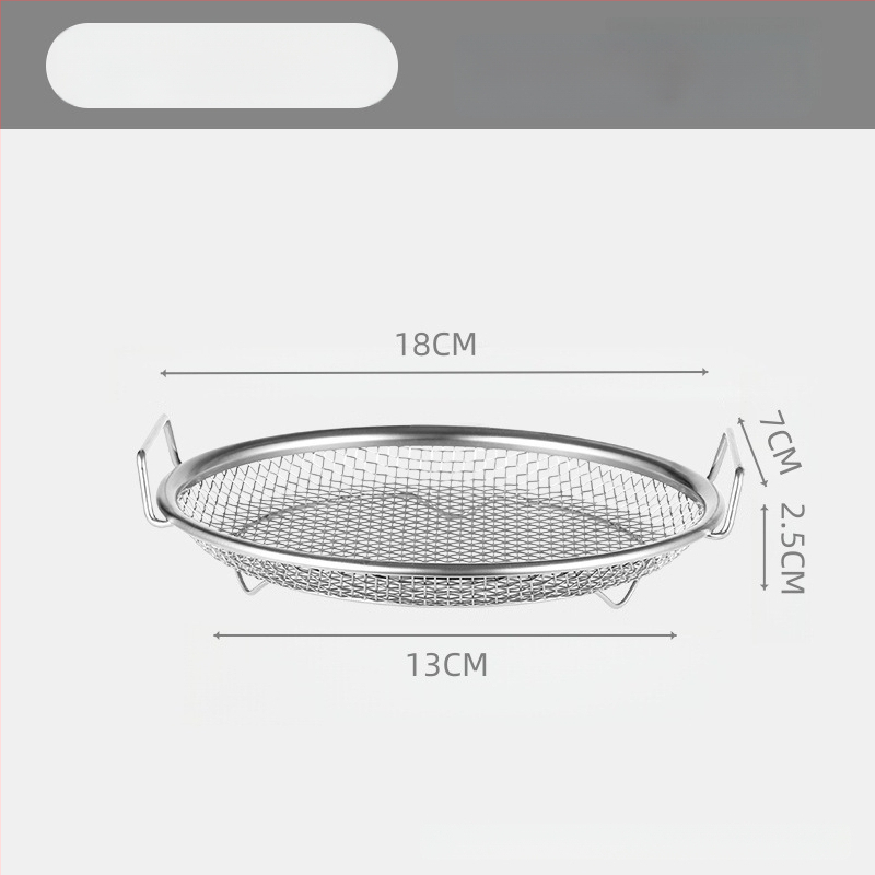 Δίσκος αποστράγγισης λαδιού για οικιακή κουζίνα, 304 ανοξείδωτο, στρογγυλός, με διπλά αυτιά και πλέγμα κόσκινου, κατάλληλος για μικροκύματα