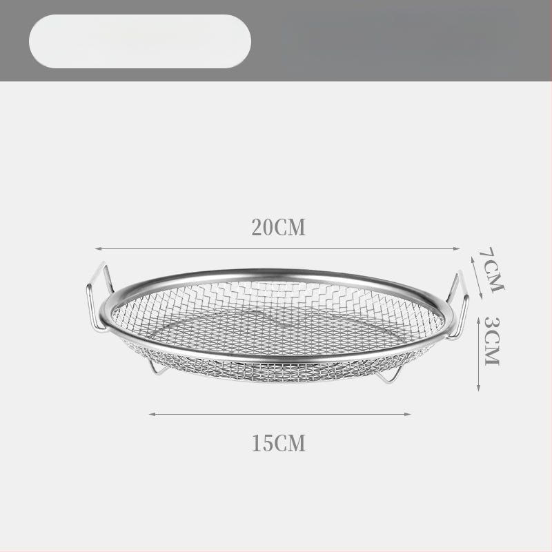 Δίσκος αποστράγγισης λαδιού για οικιακή κουζίνα, 304 ανοξείδωτο, στρογγυλός, με διπλά αυτιά και πλέγμα κόσκινου, κατάλληλος για μικροκύματα
