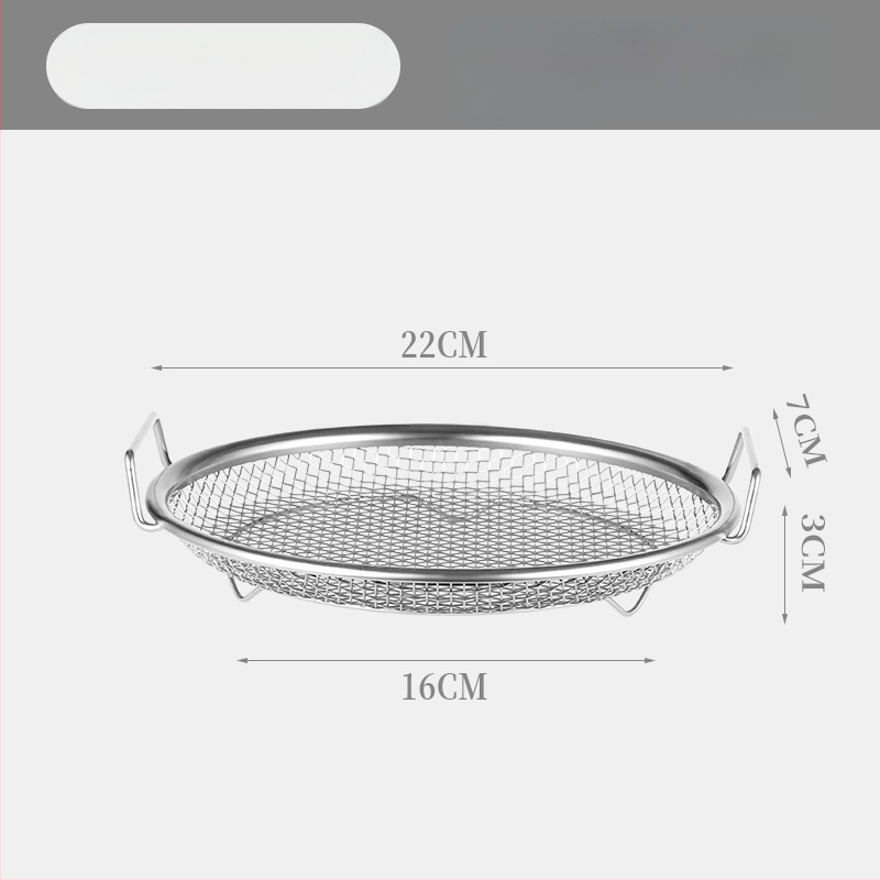 Δίσκος αποστράγγισης λαδιού για οικιακή κουζίνα, 304 ανοξείδωτο, στρογγυλός, με διπλά αυτιά και πλέγμα κόσκινου, κατάλληλος για μικροκύματα