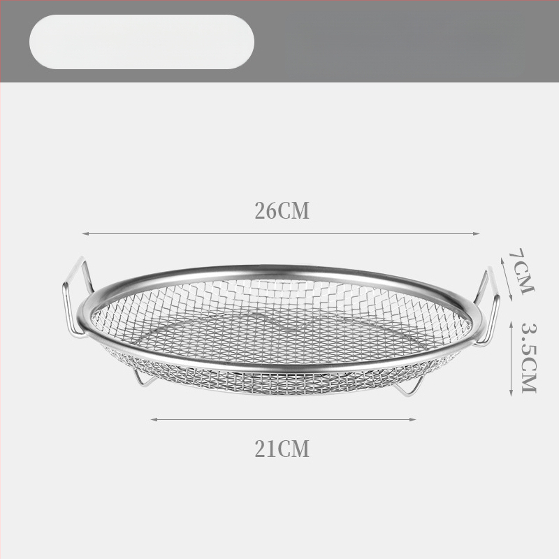 Δίσκος αποστράγγισης λαδιού για οικιακή κουζίνα, 304 ανοξείδωτο, στρογγυλός, με διπλά αυτιά και πλέγμα κόσκινου, κατάλληλος για μικροκύματα