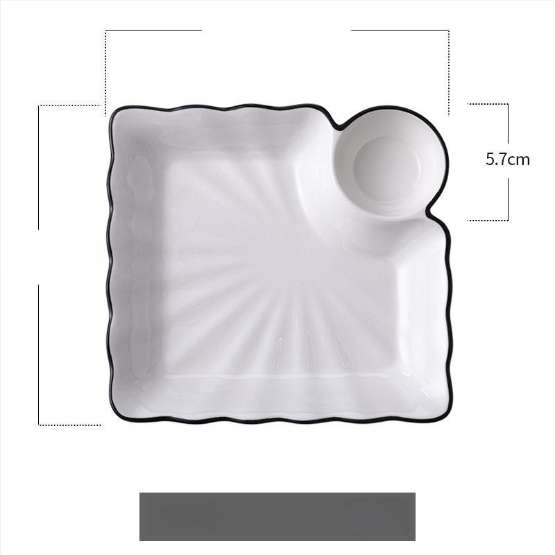 Keraamiline pelmeenide taldrik drenaažiga kahekihilise plaadi ja äädikaussiga — ümmargune, kaasaegne minimalistlik stiil