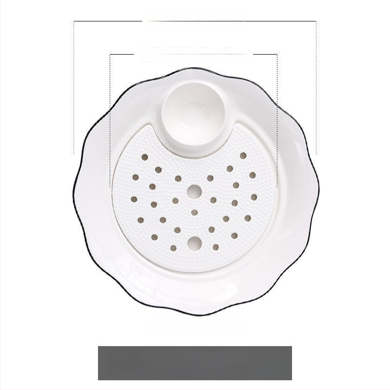 Keraamiline pelmeenide taldrik drenaažiga kahekihilise plaadi ja äädikaussiga — ümmargune, kaasaegne minimalistlik stiil