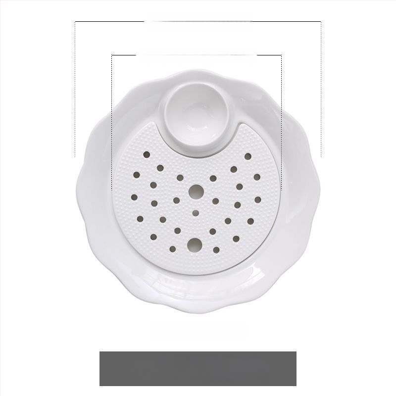 Keraamiline pelmeenide taldrik drenaažiga kahekihilise plaadi ja äädikaussiga — ümmargune, kaasaegne minimalistlik stiil