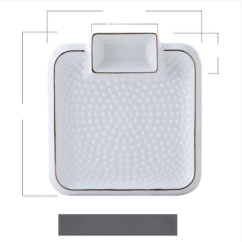 Keraamiline pelmeenide taldrik drenaažiga kahekihilise plaadi ja äädikaussiga — ümmargune, kaasaegne minimalistlik stiil