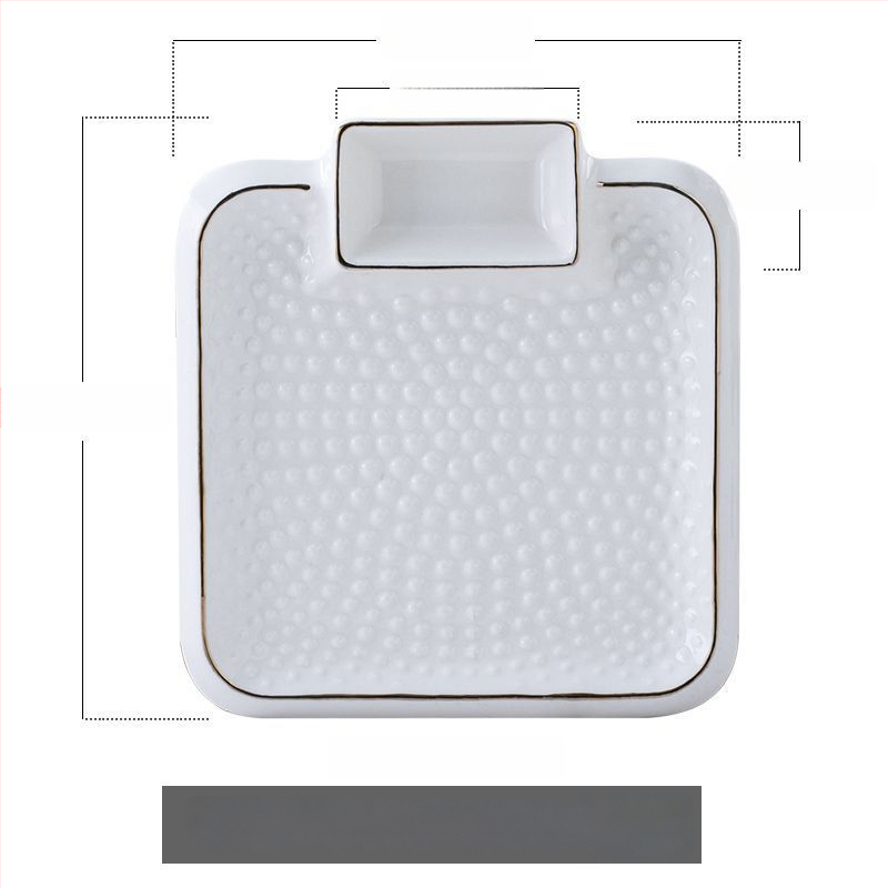 Keraamiline pelmeenide taldrik drenaažiga kahekihilise plaadi ja äädikaussiga — ümmargune, kaasaegne minimalistlik stiil