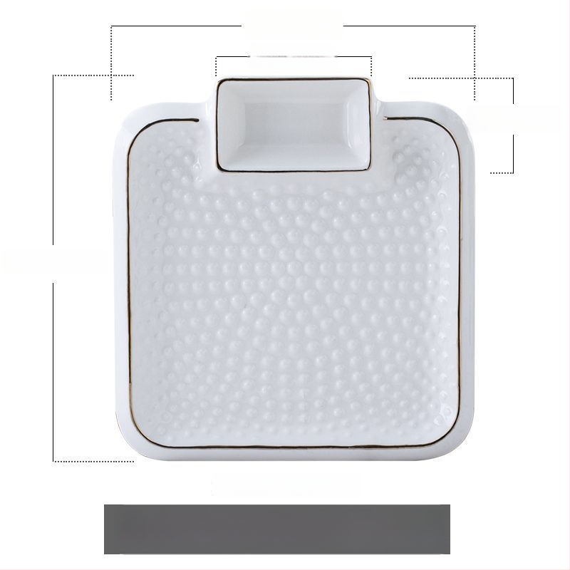 Keraamiline pelmeenide taldrik drenaažiga kahekihilise plaadi ja äädikaussiga — ümmargune, kaasaegne minimalistlik stiil