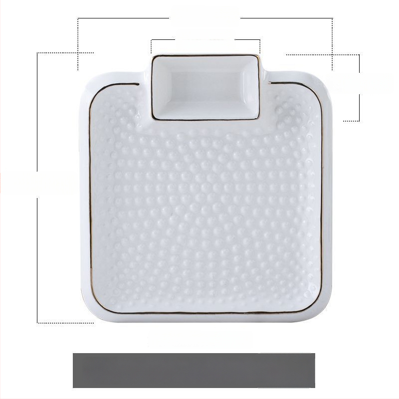 Keraamiline pelmeenide taldrik drenaažiga kahekihilise plaadi ja äädikaussiga — ümmargune, kaasaegne minimalistlik stiil