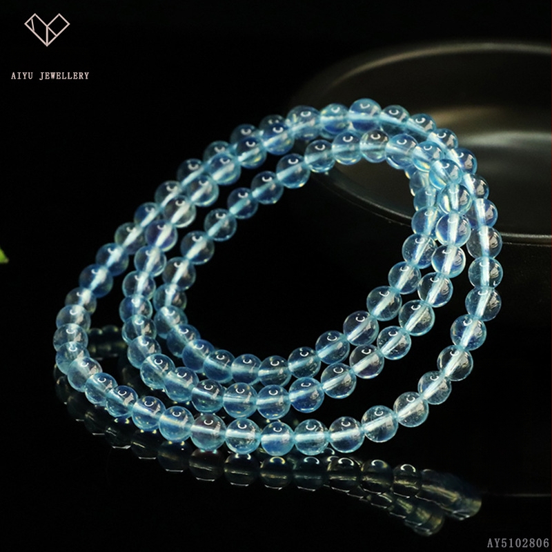 7A természetes akvamarin több rétegű karkötő, kézzel kötve, geometriai kialakítás, uniszex