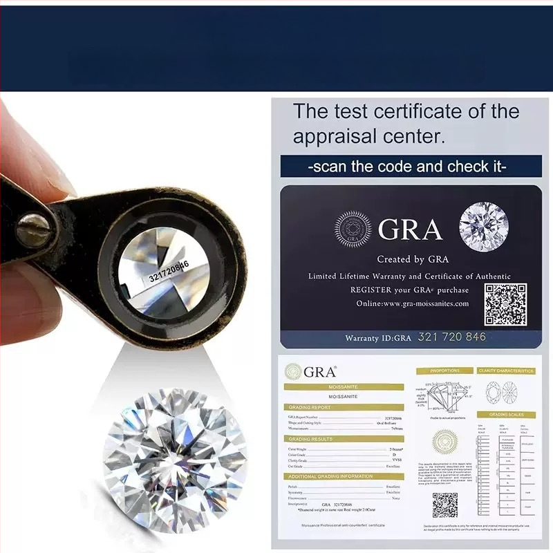 Moissanite στρογγυλός λίθος – ένθετη κατασκευή, VS διαύγεια, τεχνητό υλικό