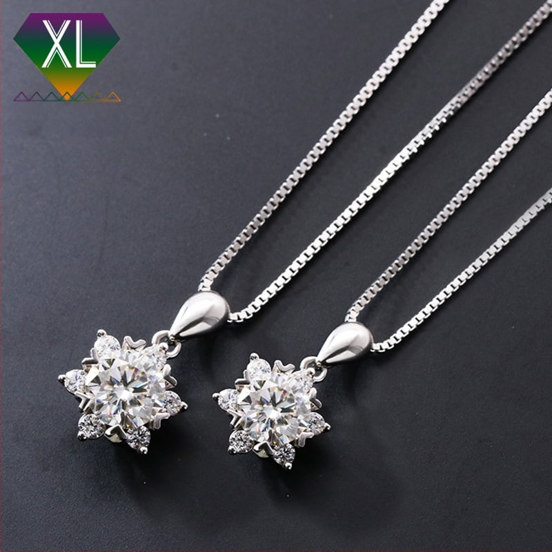 Κολιέ Moissanite με νιφάδα χιονιού, στρογγυλό μενταγιόν, διαύγεια VVS, επίστρωση ασημένιο S925