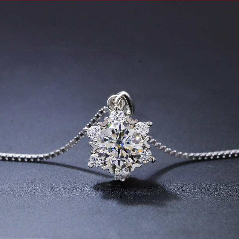 Κολιέ Moissanite με νιφάδα χιονιού, στρογγυλό μενταγιόν, διαύγεια VVS, επίστρωση ασημένιο S925