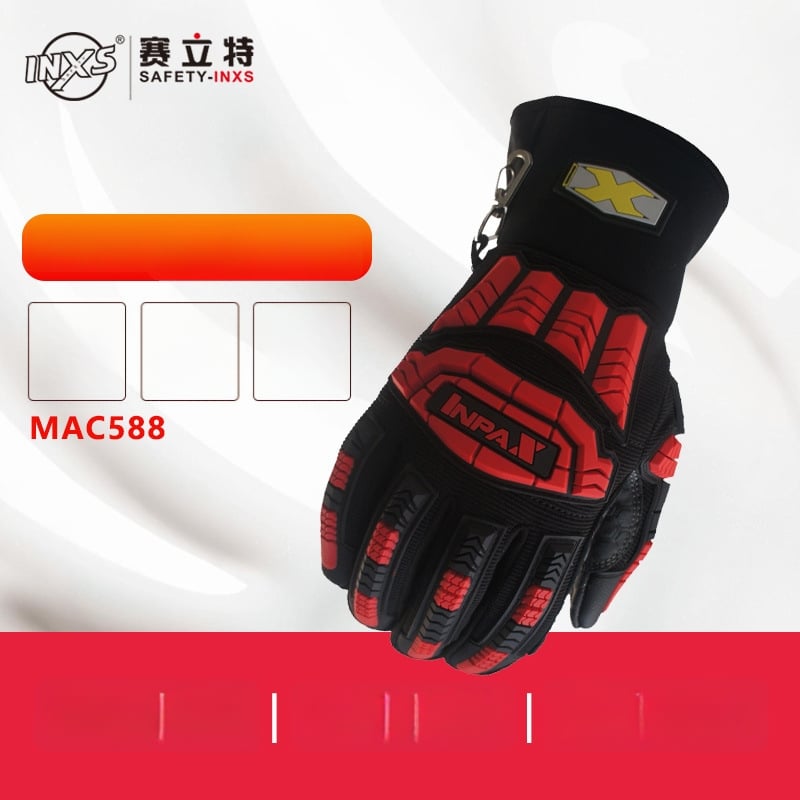 Biztonsági kesztyű rugalmas mandzsettával, ütközésvédett, vízálló, kopásálló, TPR anyag