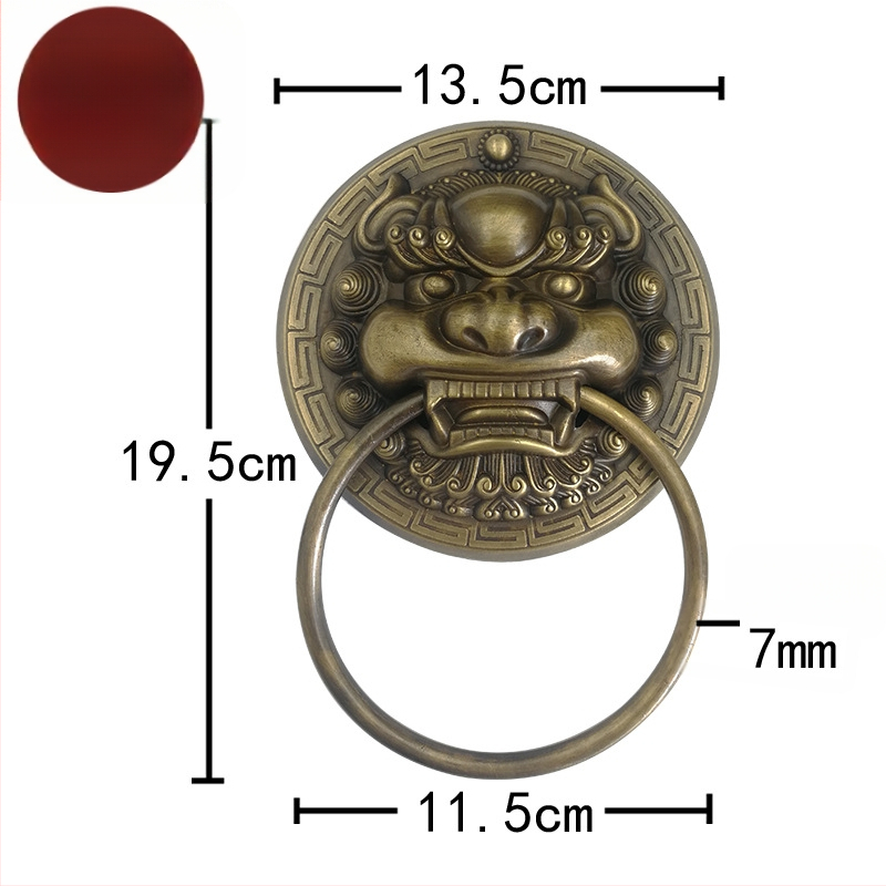 Пръстен за врата с глава на звяр, месинг, полирана повърхност, за масивни дървени врати и вилни дворни порти, модел Beast Head, The Fourth Bronze Hall