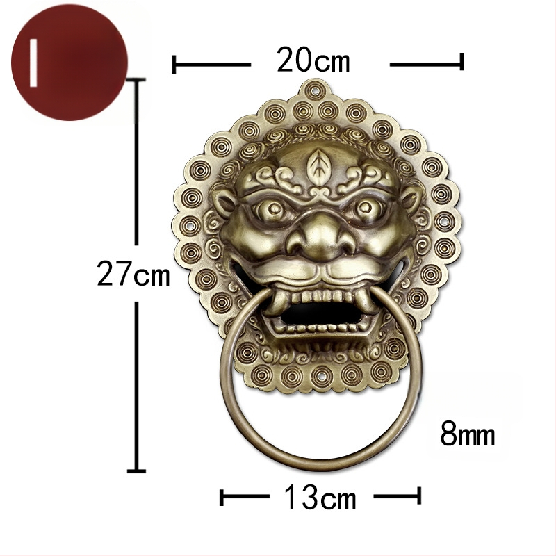 Пръстен за врата с глава на звяр, месинг, полирана повърхност, за масивни дървени врати и вилни дворни порти, модел Beast Head, The Fourth Bronze Hall