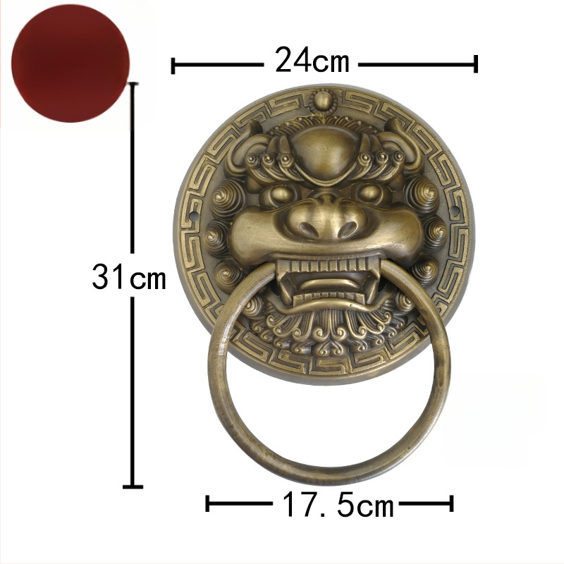 Пръстен за врата с глава на звяр, месинг, полирана повърхност, за масивни дървени врати и вилни дворни порти, модел Beast Head, The Fourth Bronze Hall