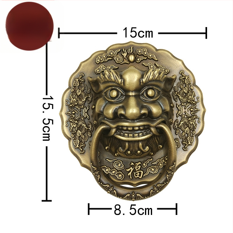 Пръстен за врата с глава на звяр, месинг, полирана повърхност, за масивни дървени врати и вилни дворни порти, модел Beast Head, The Fourth Bronze Hall