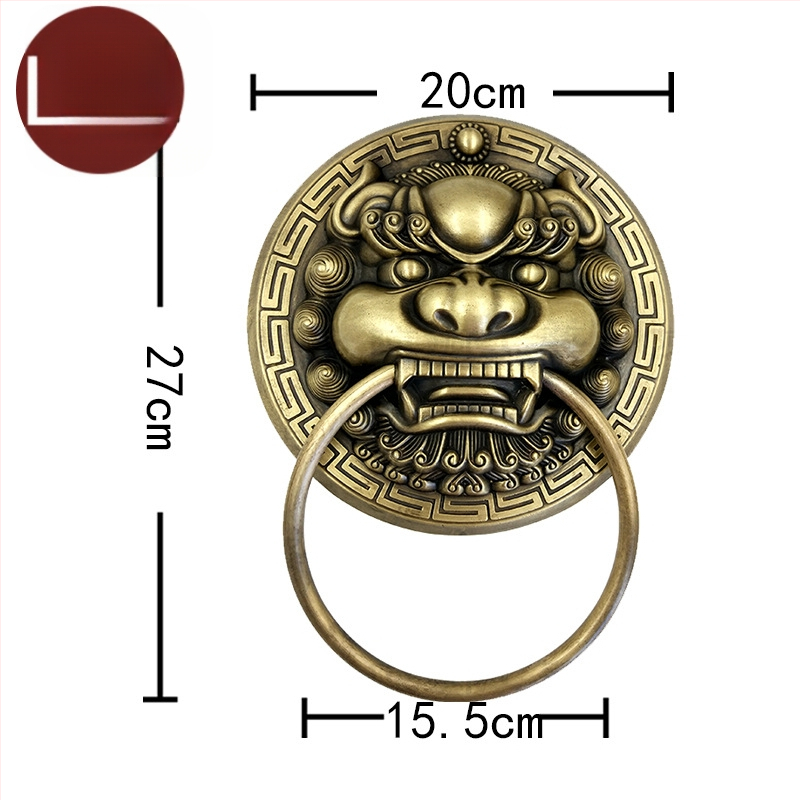 Пръстен за врата с глава на звяр, месинг, полирана повърхност, за масивни дървени врати и вилни дворни порти, модел Beast Head, The Fourth Bronze Hall