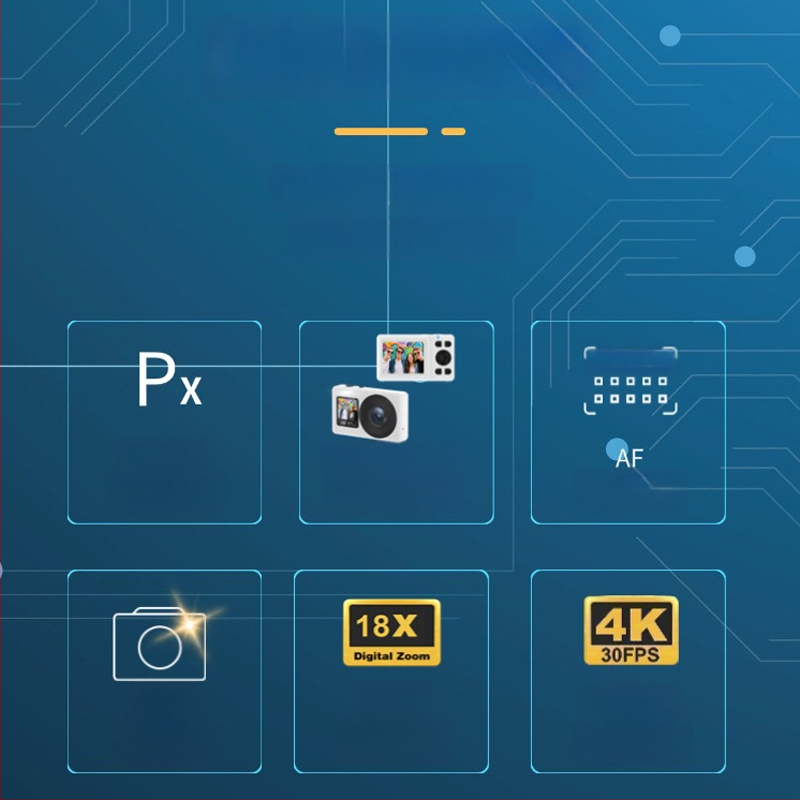 Φοιτητική διπλής οθόνης ψηφιακή κάμερα — 4K/30fps, οπτικό ζουμ 18x, αισθητήρας CMOS, αυτόματη εστίαση