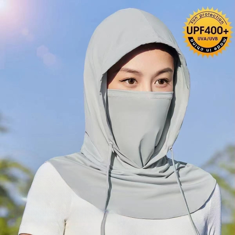 Teljes arcú kapucnis napszemvédő, UV-nyakvédelem, árnyékoló perem, Ice Silk anyag