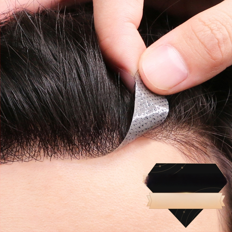 Férfi hajrész a homloknál, láthatatlan hajvonal, valós hajból készült teteje, rövid hossz, kézzel szőtt