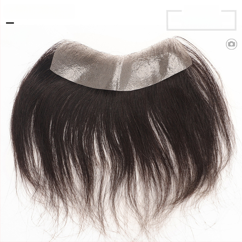 Férfi hajrész a homloknál, láthatatlan hajvonal, valós hajból készült teteje, rövid hossz, kézzel szőtt
