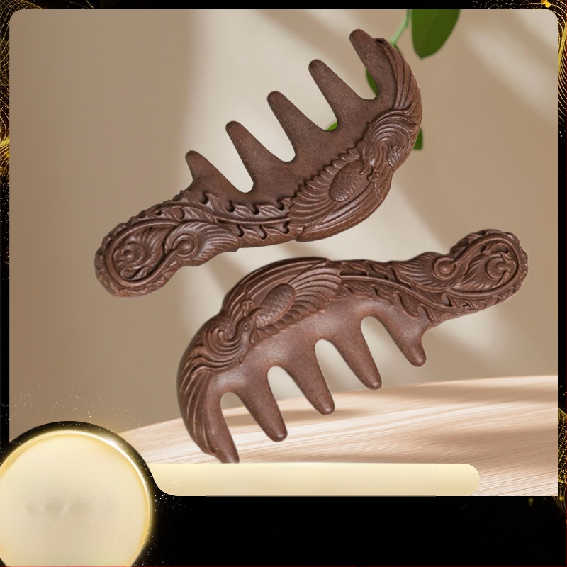 Kézzel készített hajmasszírozó kefe U-formájú, füstölő por kristályokkal, vintage etnikus stílus, uniszex