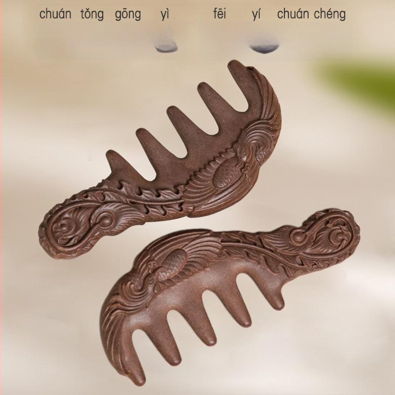 Kézzel készített hajmasszírozó kefe U-formájú, füstölő por kristályokkal, vintage etnikus stílus, uniszex