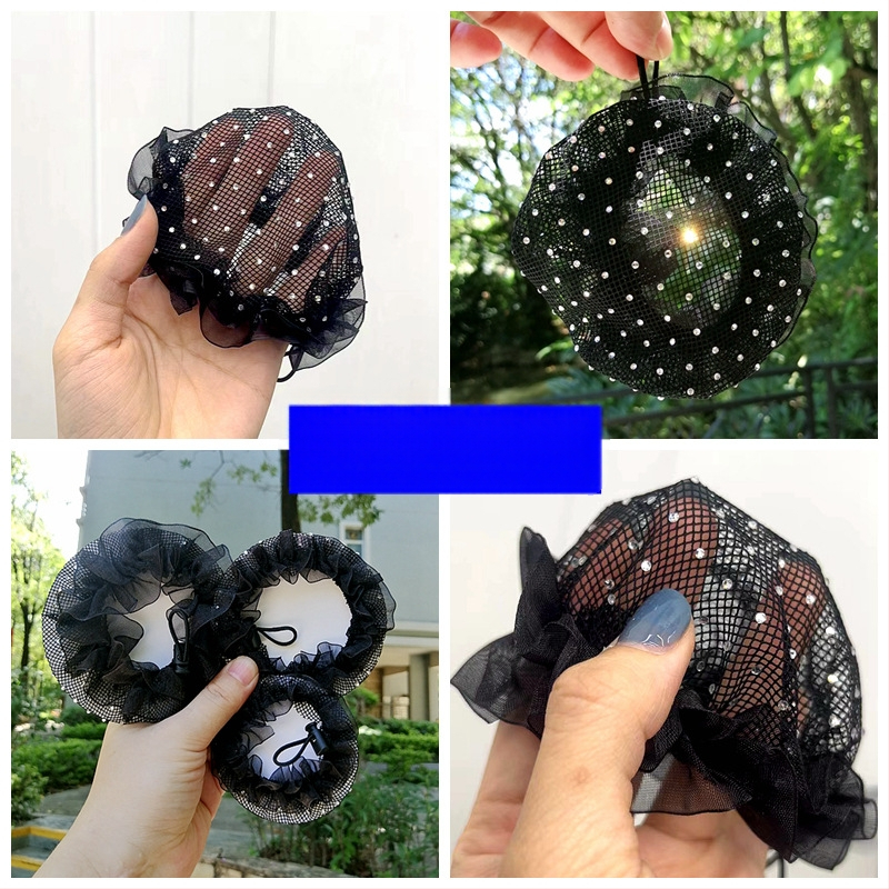 Nėrinių plaukų tinklelis kuokštui su raišteliu ir sagtele — retro stilius lotynų šokiams, su pilnais deimantų kristalais, itin ryškus