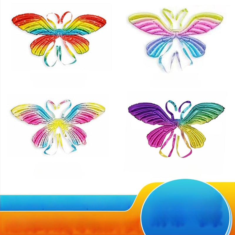 Pillangó szárnyait idéző lufi, rajzfilmfigurás állat alak, akasztó hátsó stílus, gradiens befejezés, logo OK