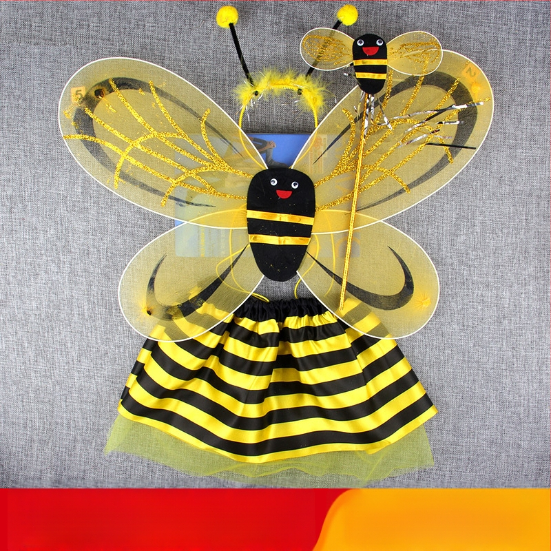 Σετ κοστουμιού με φτερά εντόμου για παιδιά: φτερά με ιμάντες στην πλάτη και φούστα, καλλιτεχνικό καρτούν μοτίο, τριών έως τεσσάρων κομματιών