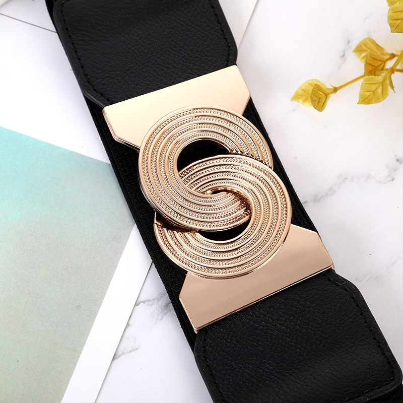 Curea de talie pentru femei, elastică și lată, cataramă din metal, design cu o singură buclă, potrivită pentru toate sezoanele