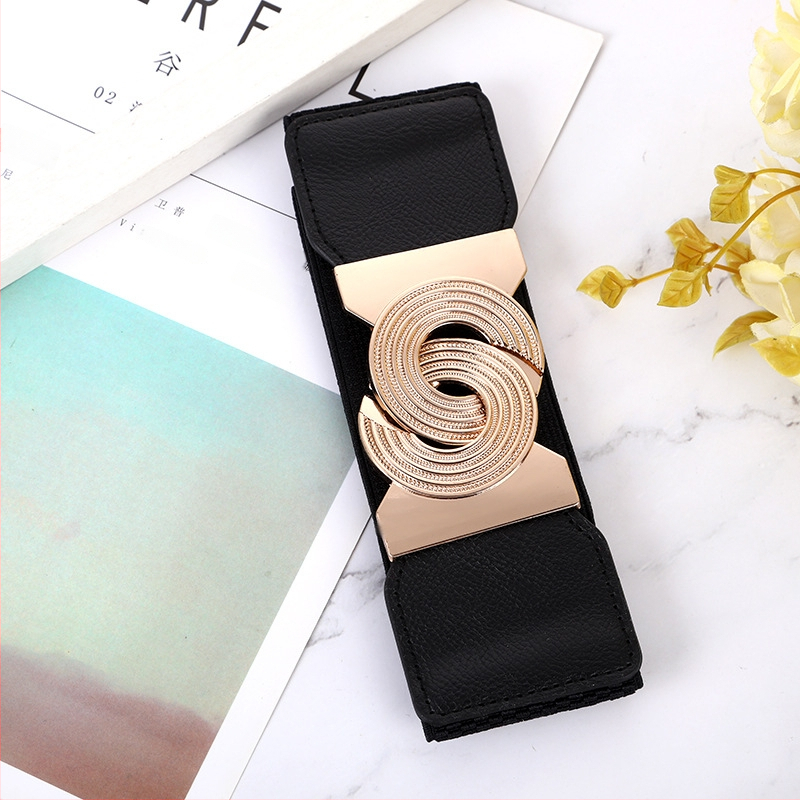 Curea de talie pentru femei, elastică și lată, cataramă din metal, design cu o singură buclă, potrivită pentru toate sezoanele