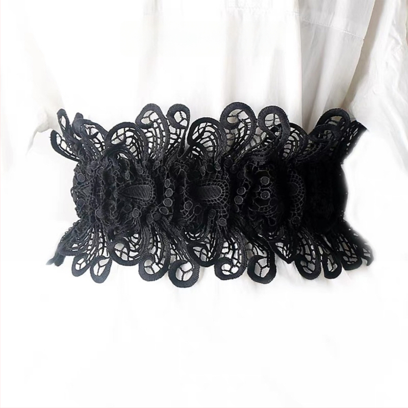 Curea talie dantelată, lată, cu cataramă, pentru femei, girdle elastic din nailon, stil lejer, lungime 60–80 cm