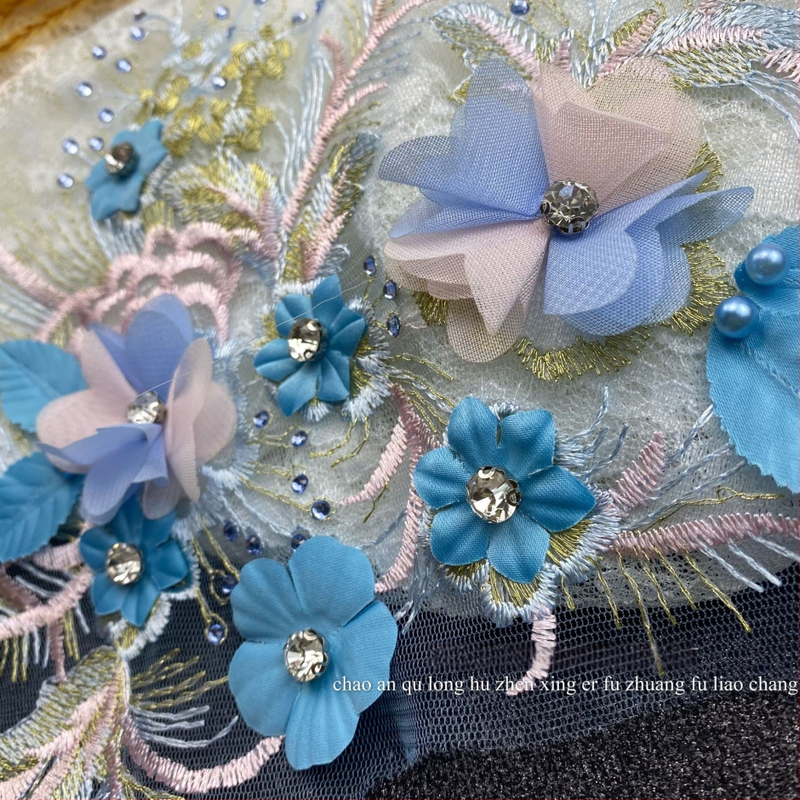 3D hímzett virágos gallér applikáció DIY ruházathoz | poliészter filamentum | Apricot Accessories