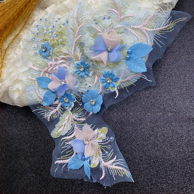 3D hímzett virágos gallér applikáció DIY ruházathoz | poliészter filamentum | Apricot Accessories