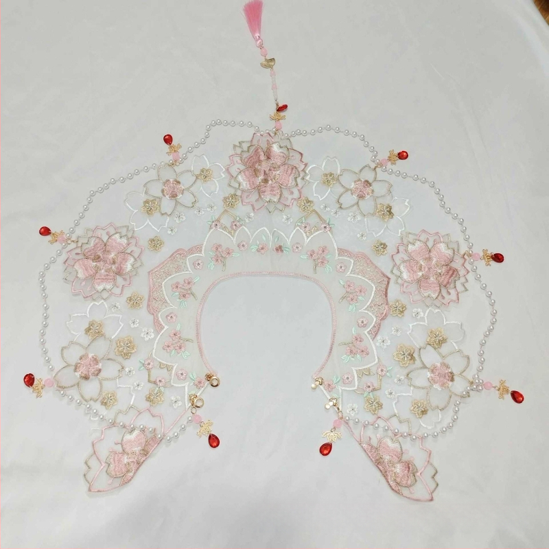 Hímzett zsinór díszítéssel és gyöngyökkel, virág motívum, poliészter fonalból, kínai stílusú ruhákhoz és gyermekruhákhoz