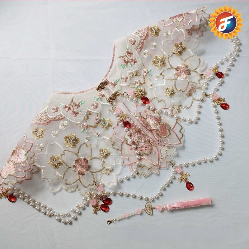 Hímzett zsinór díszítéssel és gyöngyökkel, virág motívum, poliészter fonalból, kínai stílusú ruhákhoz és gyermekruhákhoz