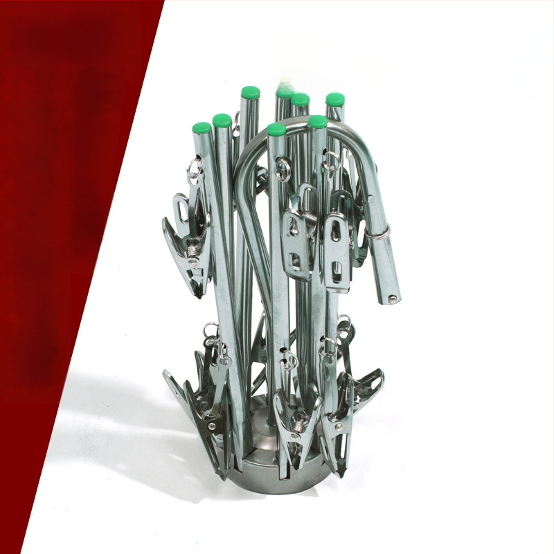 Kerek, összecsukható rozsdamentes acél szárítóakasztó 16 klippel, ideális fehérneműk, harisnyák és törölközők számára