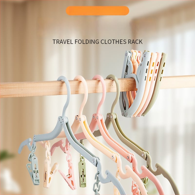Ruhaakasztó klippel – teleszkópos, hordozható összecsukható ruhatartó (műanyag, 100% új anyag; ruhák, nadrágok és nyakkendők számára)