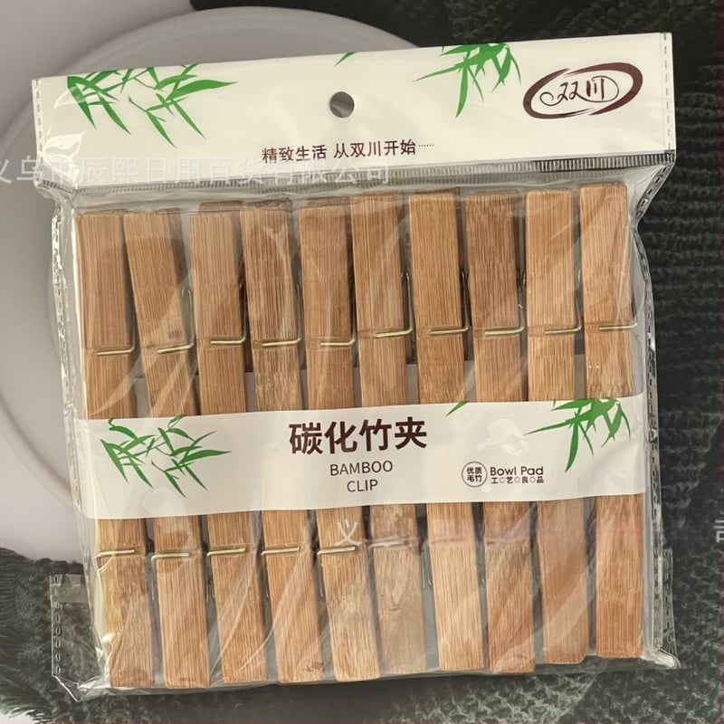 Szárító klip bambuszból, nagy karbonizált kivitel, fehérneműhöz, zoknikhoz és nyakkendőkhöz; súly kb. 224 g; 150 darabos doboz