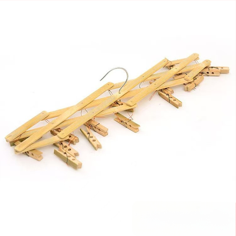 Bambusest teleskoopiline riidepuu 16 klipsiga, tõmmatav ja kokkupandav, sobib riietele, rätikutele ja sokkidele