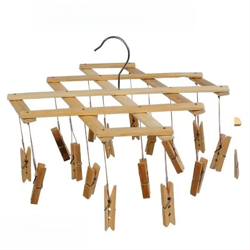 Bambusest teleskoopiline riidepuu 16 klipsiga, tõmmatav ja kokkupandav, sobib riietele, rätikutele ja sokkidele
